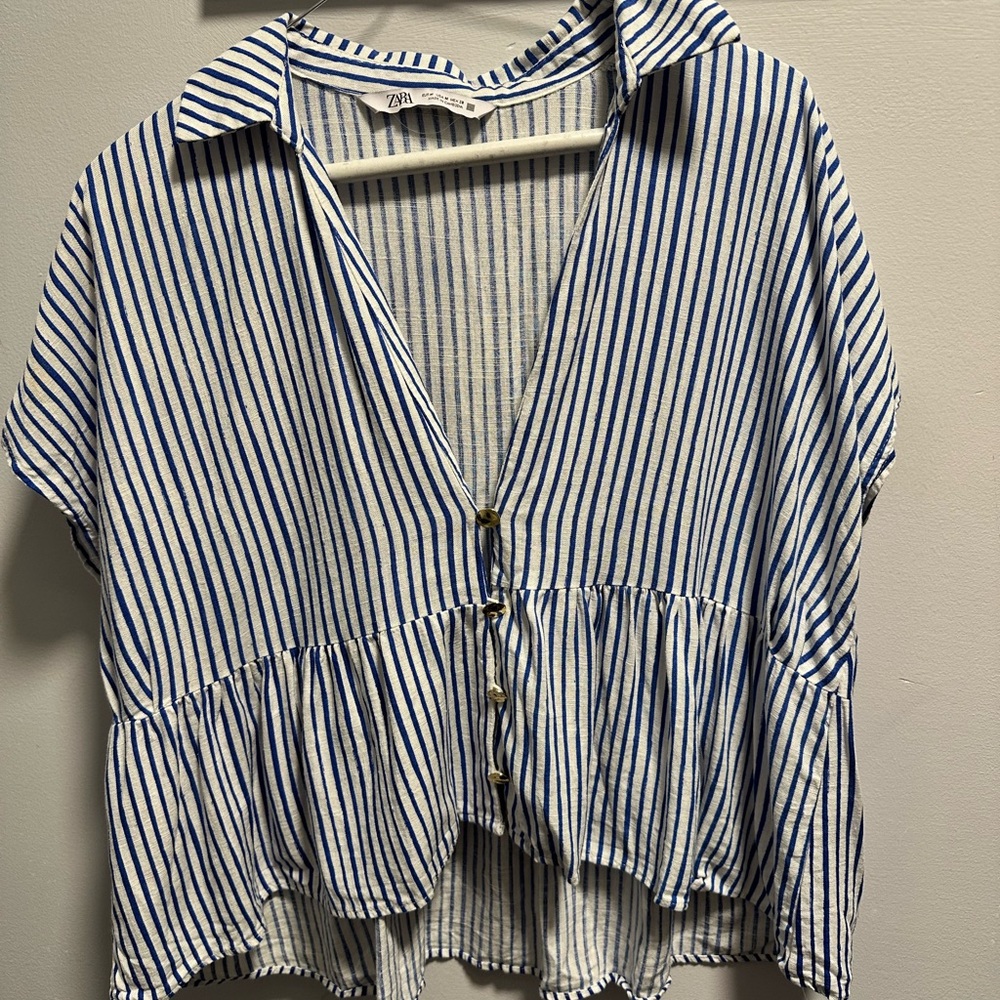 Zara Navy and White Striped Shirt